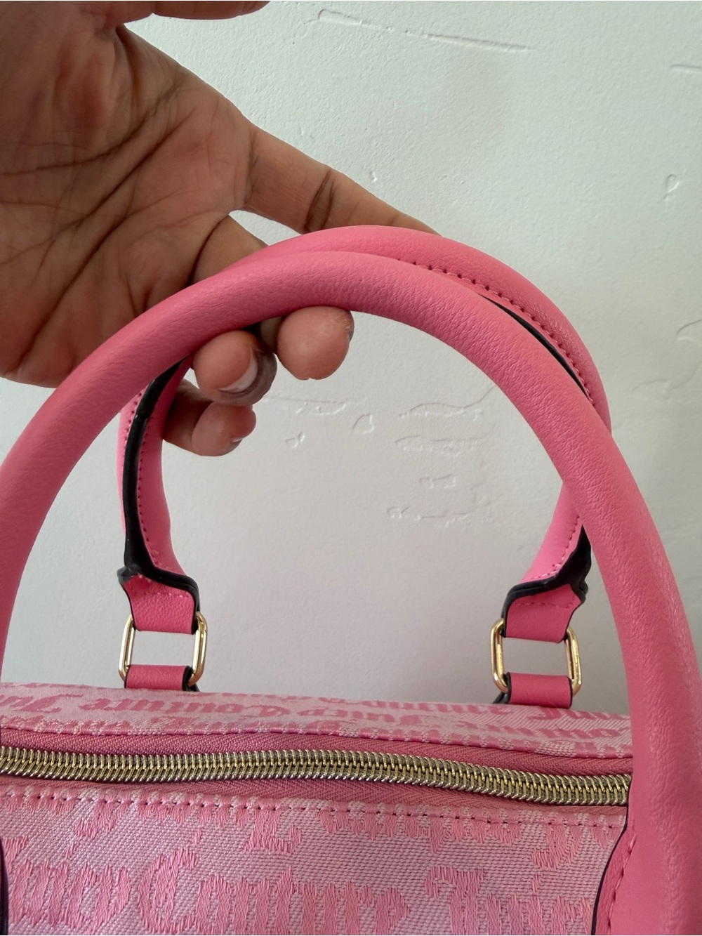 Juicy Couture Pink Monogram Speedy Handbag Double Satchel Missing Long Strap - Picture 6 of 16